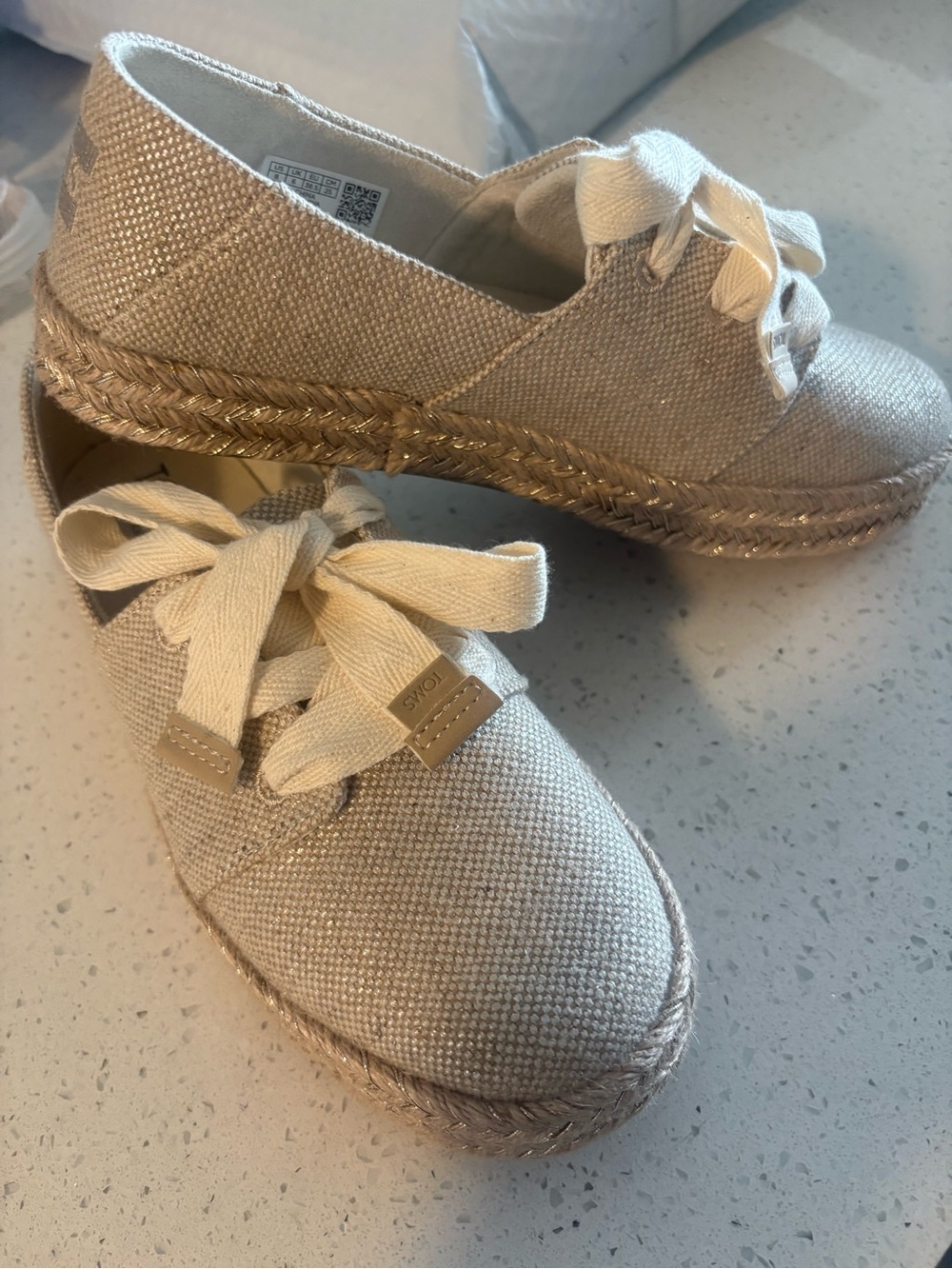 TOMS Champagne Cream Lace-Up Espadrille Platform Sneakers